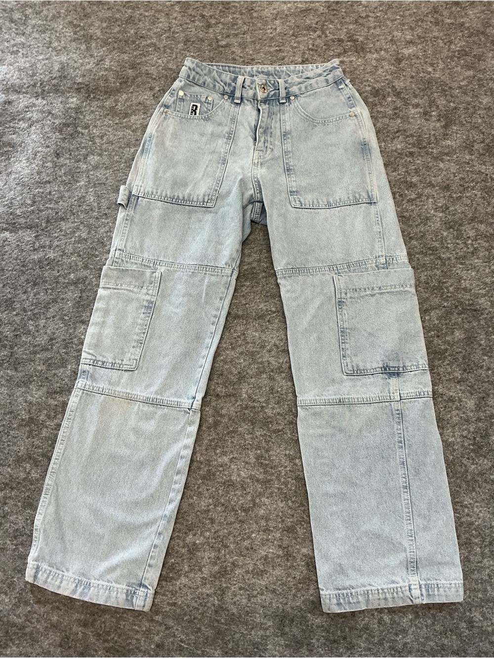 Ragged Light Wash Denim Wide Leg Cargo Style Jeans Size 26